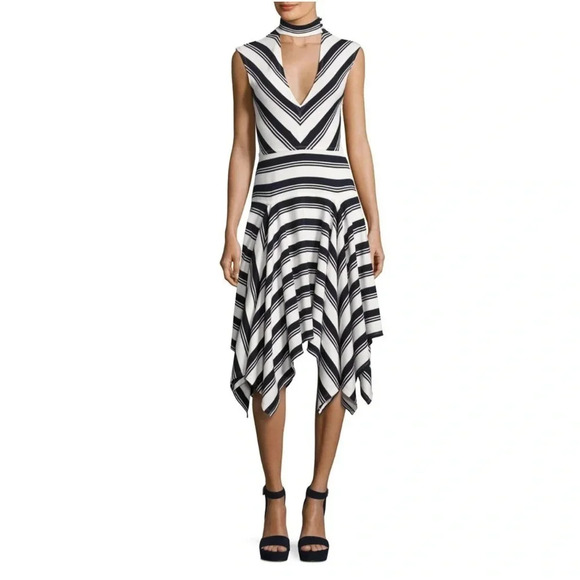NWT Derek Lam 10 Crosby Striped Knee Length High Neck Midi Dress XS - Picture 1 of 10